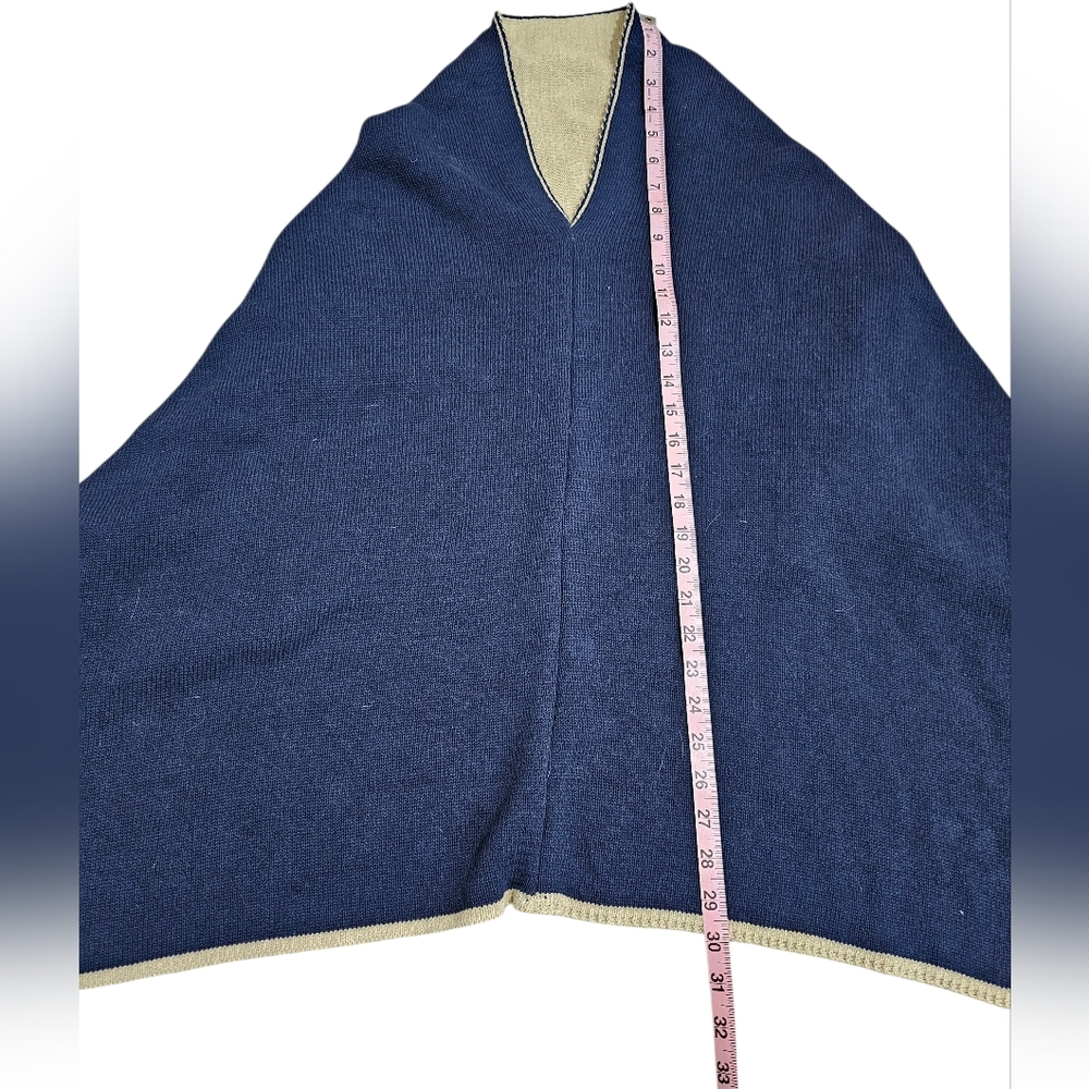 In2Green Womens Navy Tan Recycled Cotton Knit Poncho Belt Print Wrap Cape USA - Picture 6 of 8
